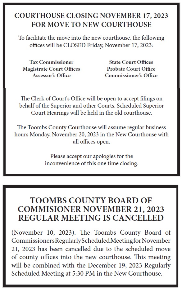 Notices Toombs County Commission