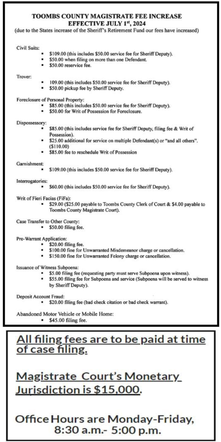 Court Costs Toombs County Commission